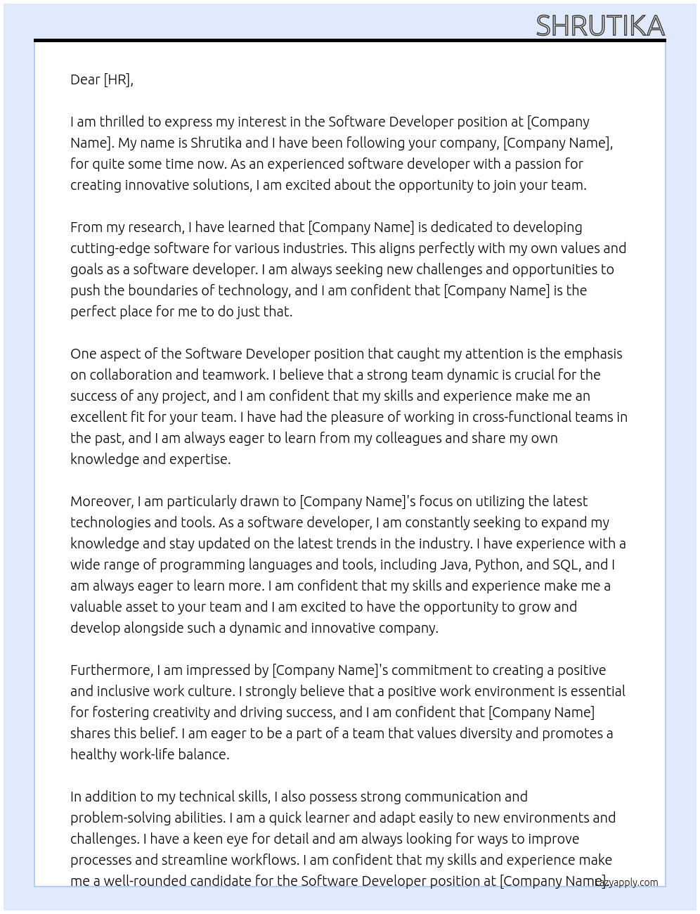 software developer At meta Cover Letter