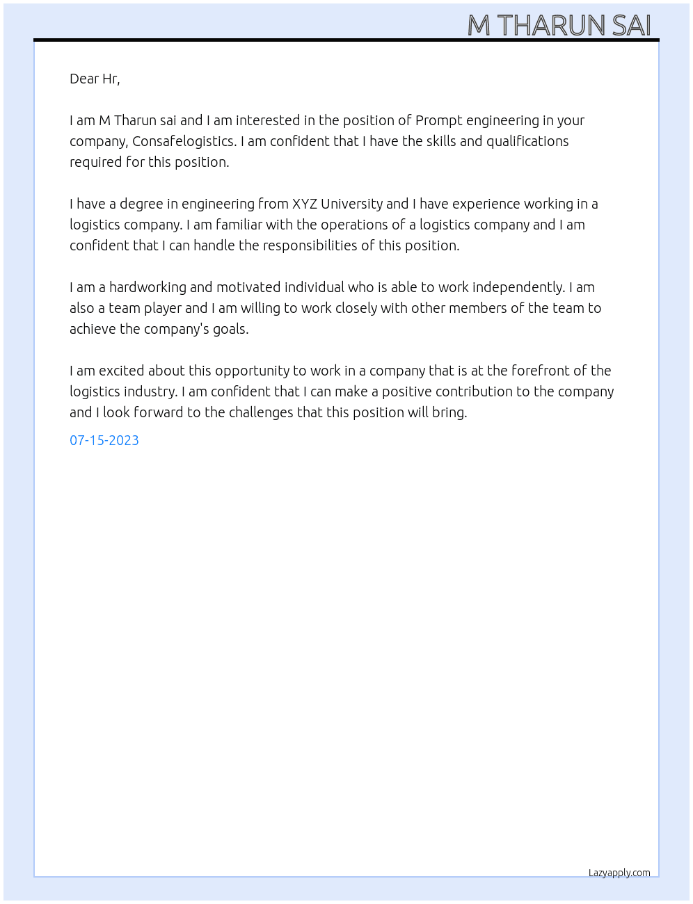 Prompt engineering At Consafelogistics Cover Letter