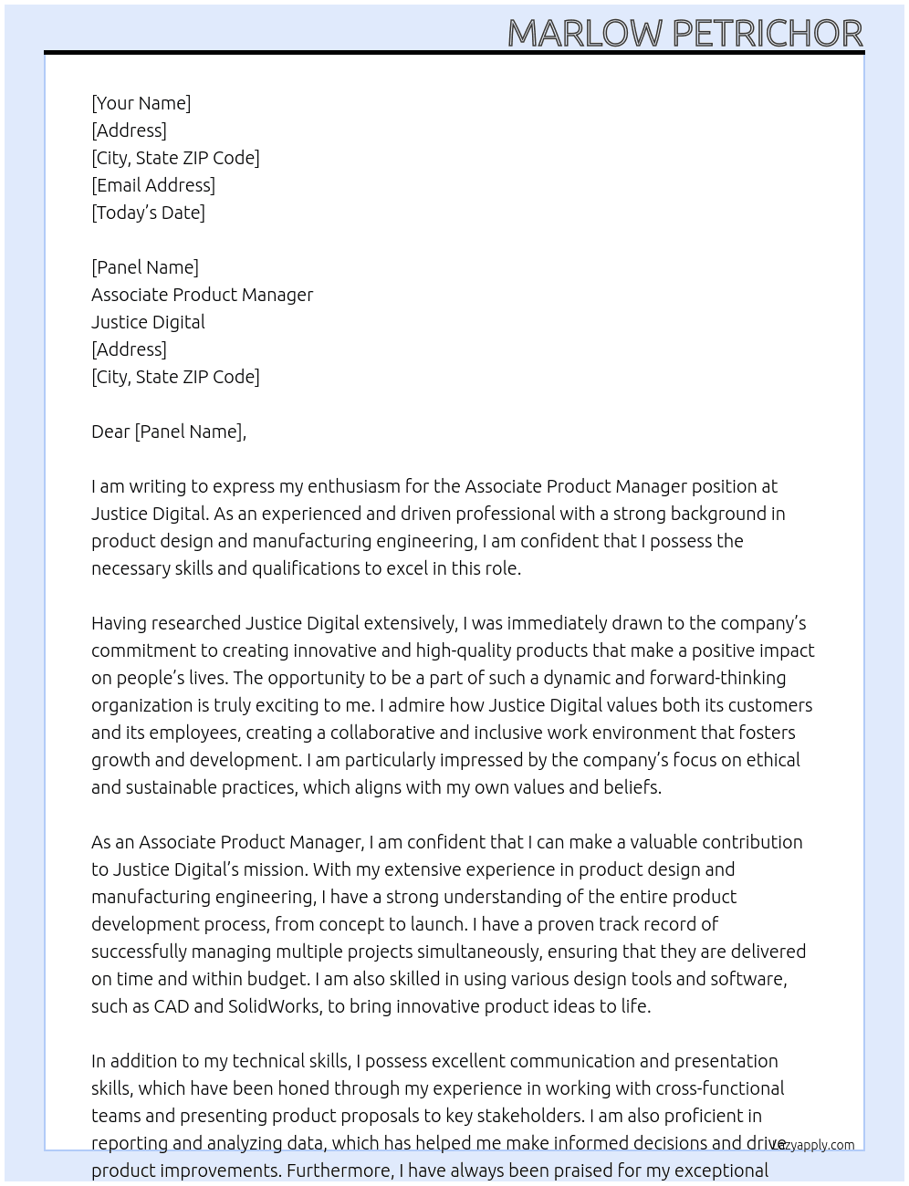 Associate Product Manager At Justice Digital Cover Letter