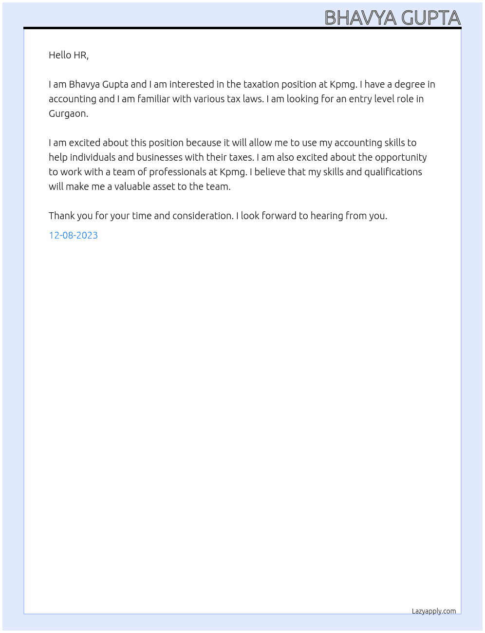 Cover letter for taxation - LazyApply