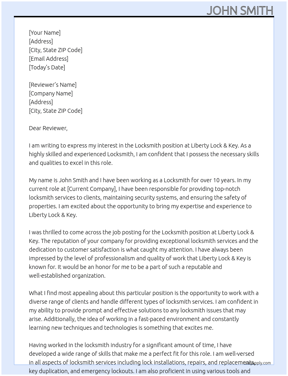 Locksmith At Liberty Lock & Key Cover Letter