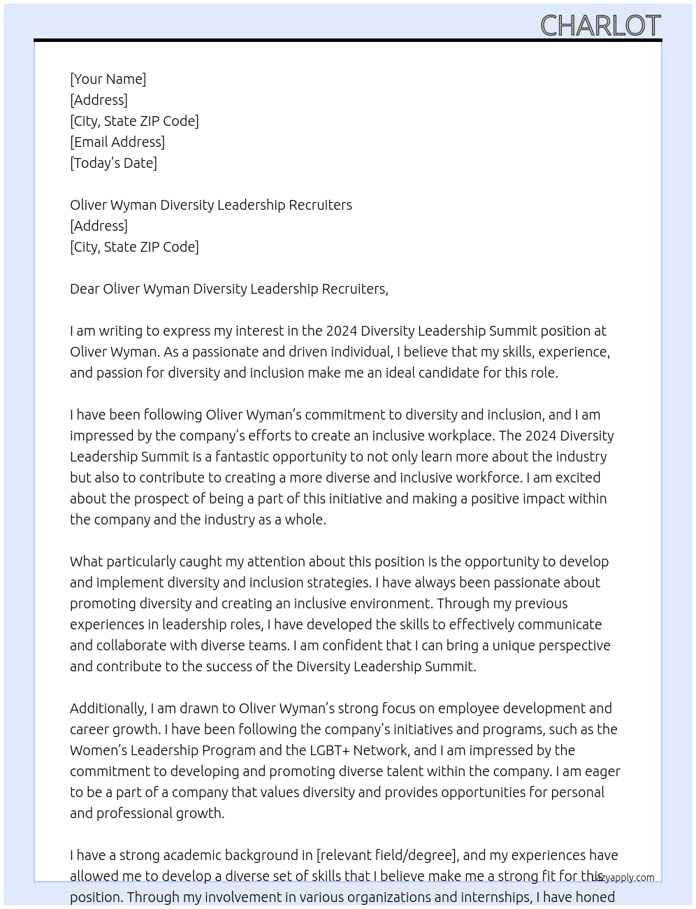 2024 Diversity Leadership Summit At Oliver Wyman Cover Letter