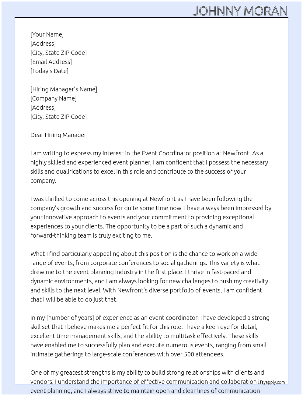 Event Coordinator At Newfront Cover Letter