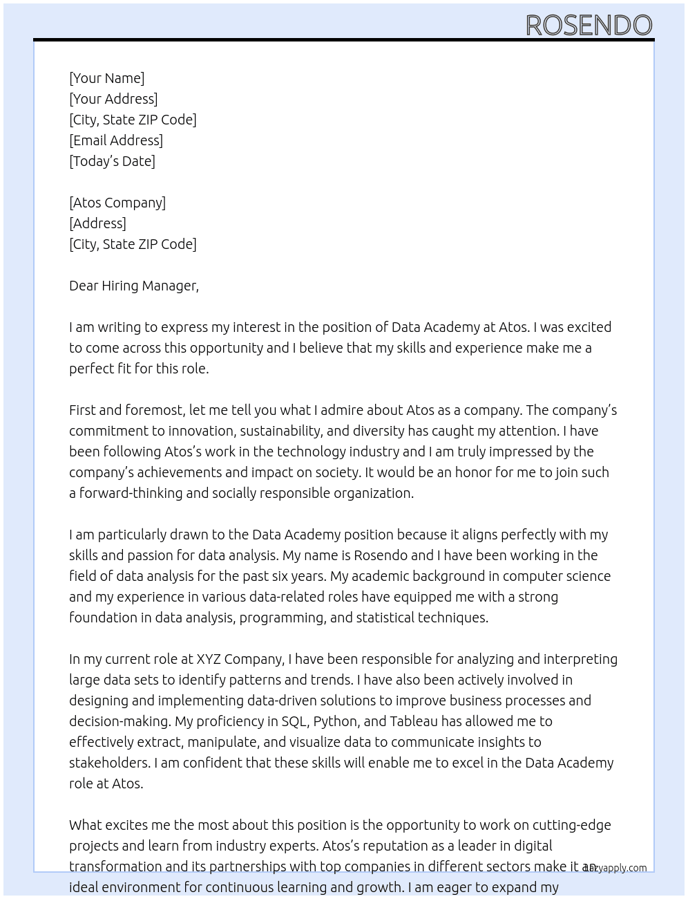 Data Academypy At Atos Cover Letter