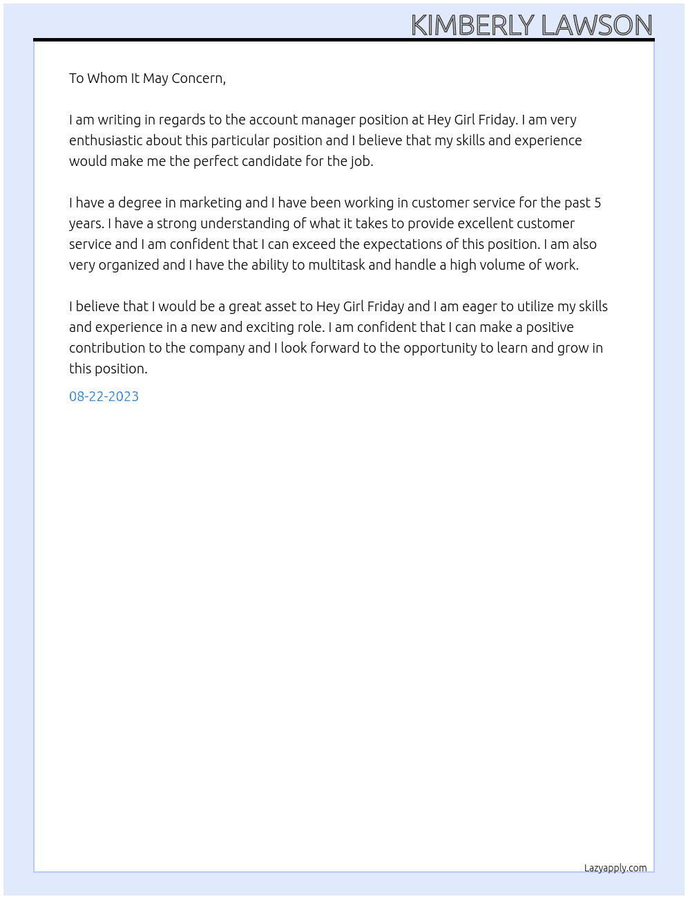 account manager At Hey Girl Friday Cover Letter