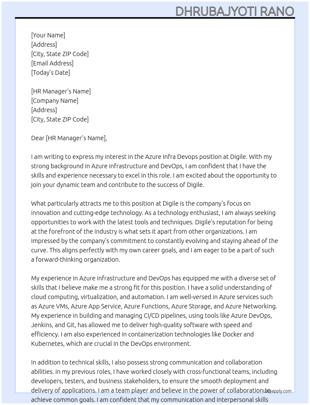 Azure Infra Devops At Digile Cover Letter