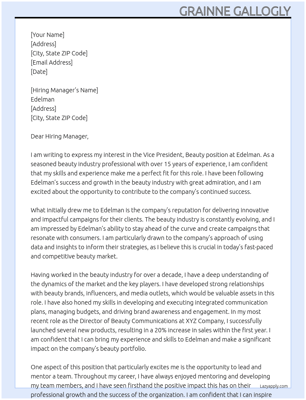 Vice President, Beauty At Edelman Cover Letter