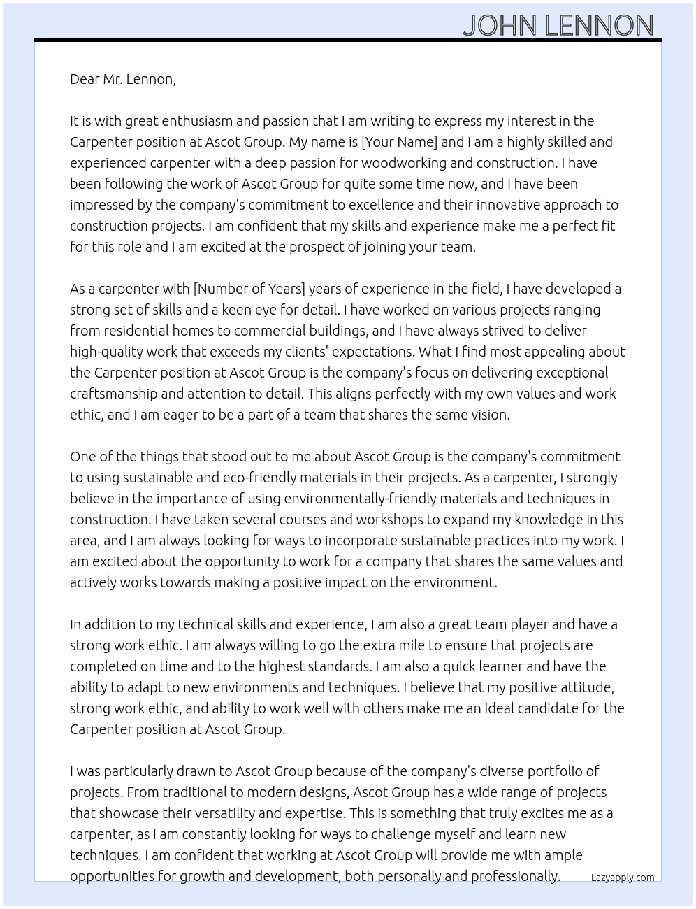 carpenter  At Ascot Group Cover Letter