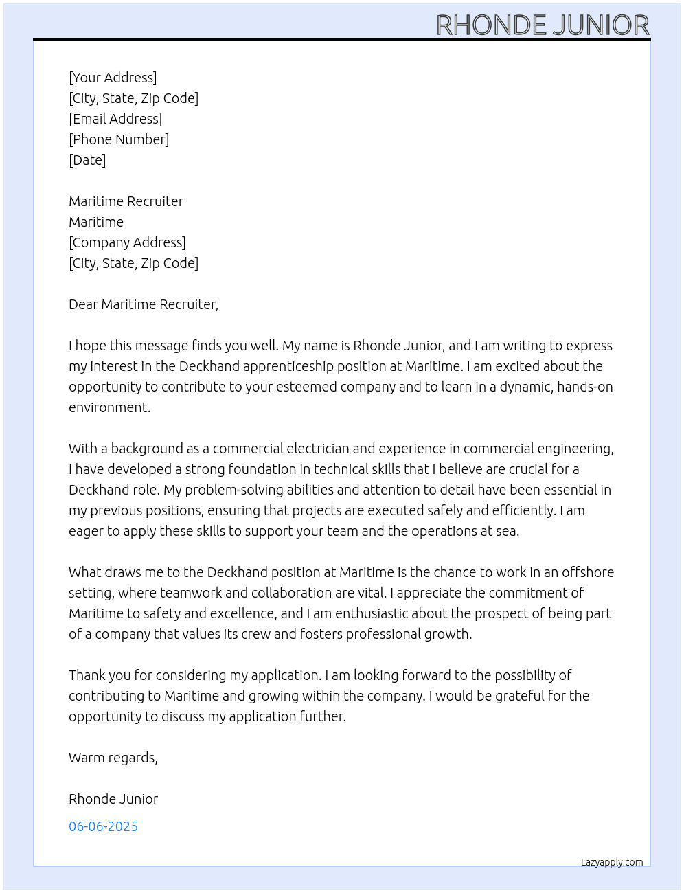 Deckhand At maritime Cover Letter