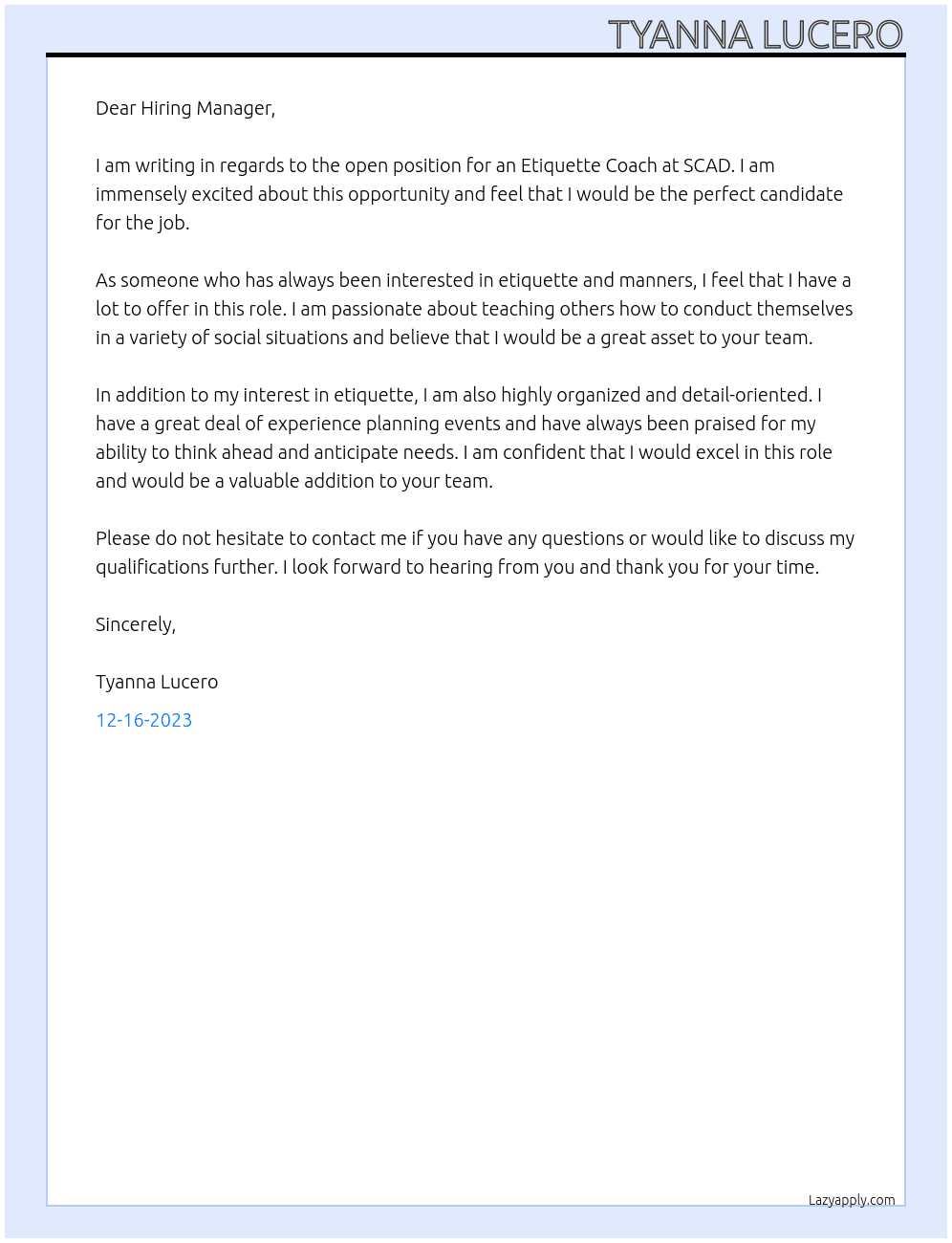 Etiquette Coach At SCAD Cover Letter