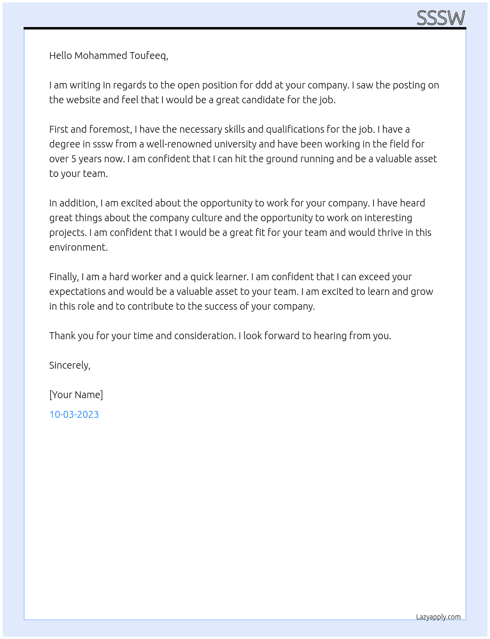 ddd At Mohammed Toufeeq Cover Letter