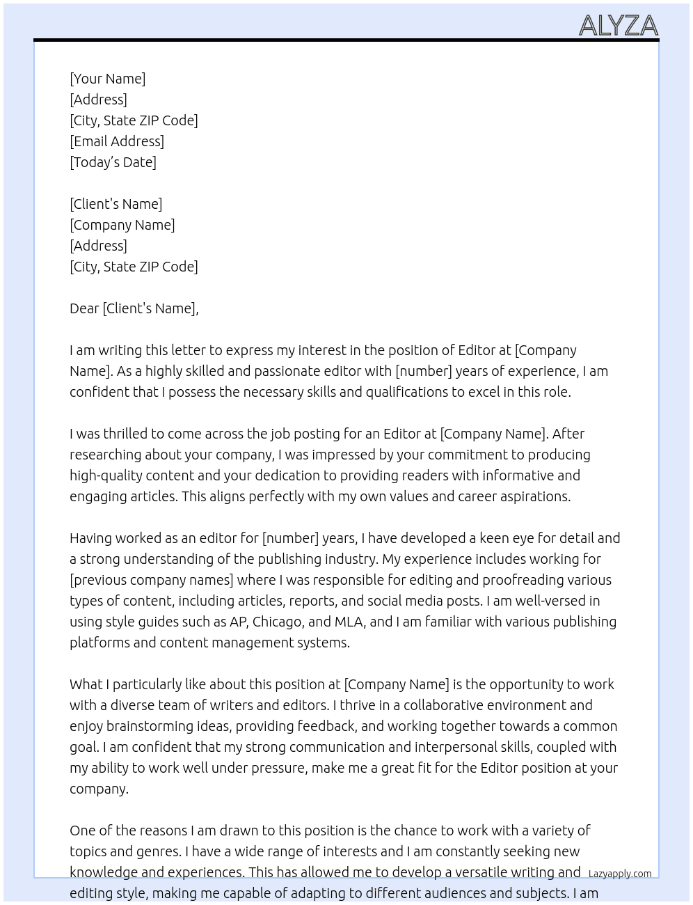 Editor At N/A Cover Letter