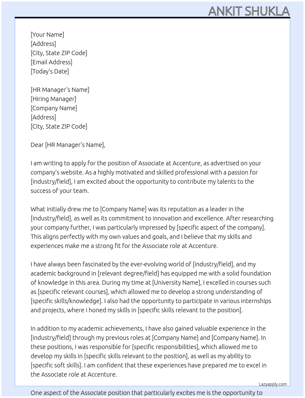 Associate At Accenture Cover Letter