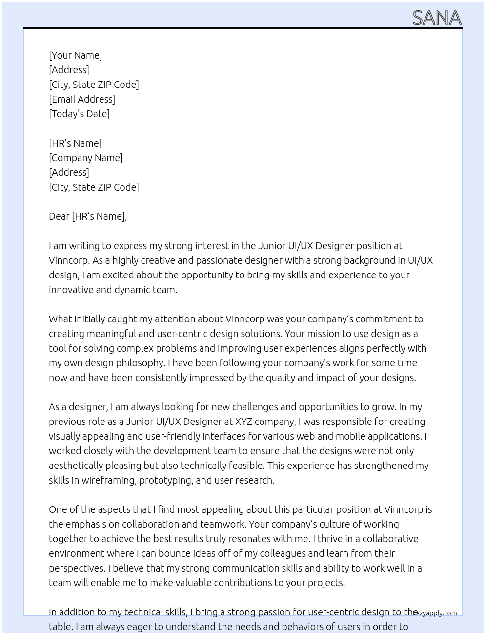 Junior UI/UX Designer At vinncorp Cover Letter