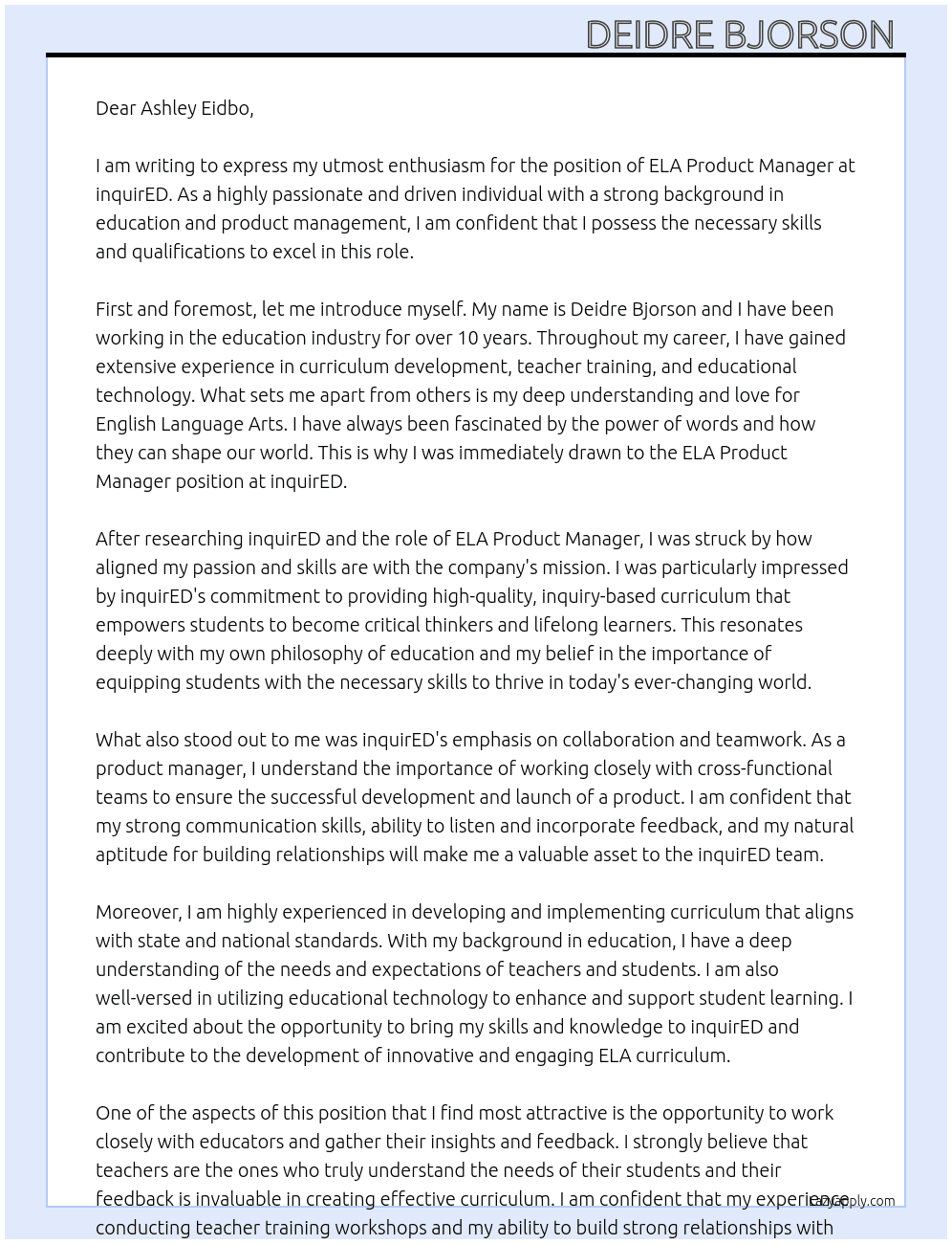 ELA Product Manager  At inquirED Cover Letter