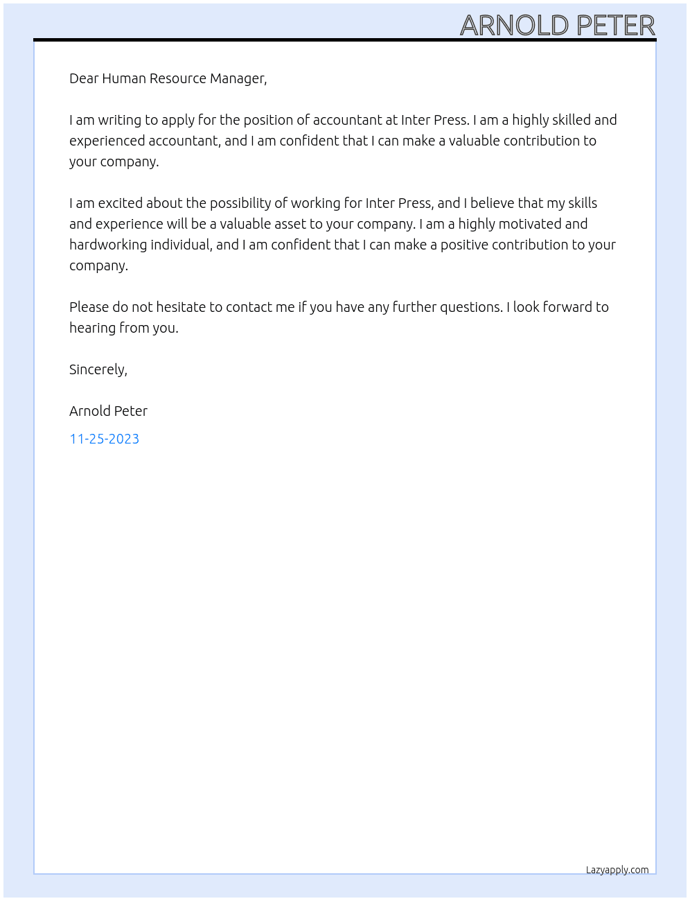 Accountant At Inter Press Cover Letter