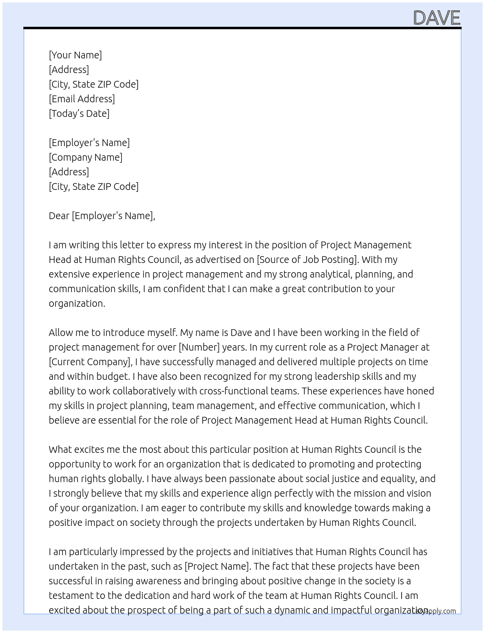 Project Management Head At Human Rights Council Cover Letter