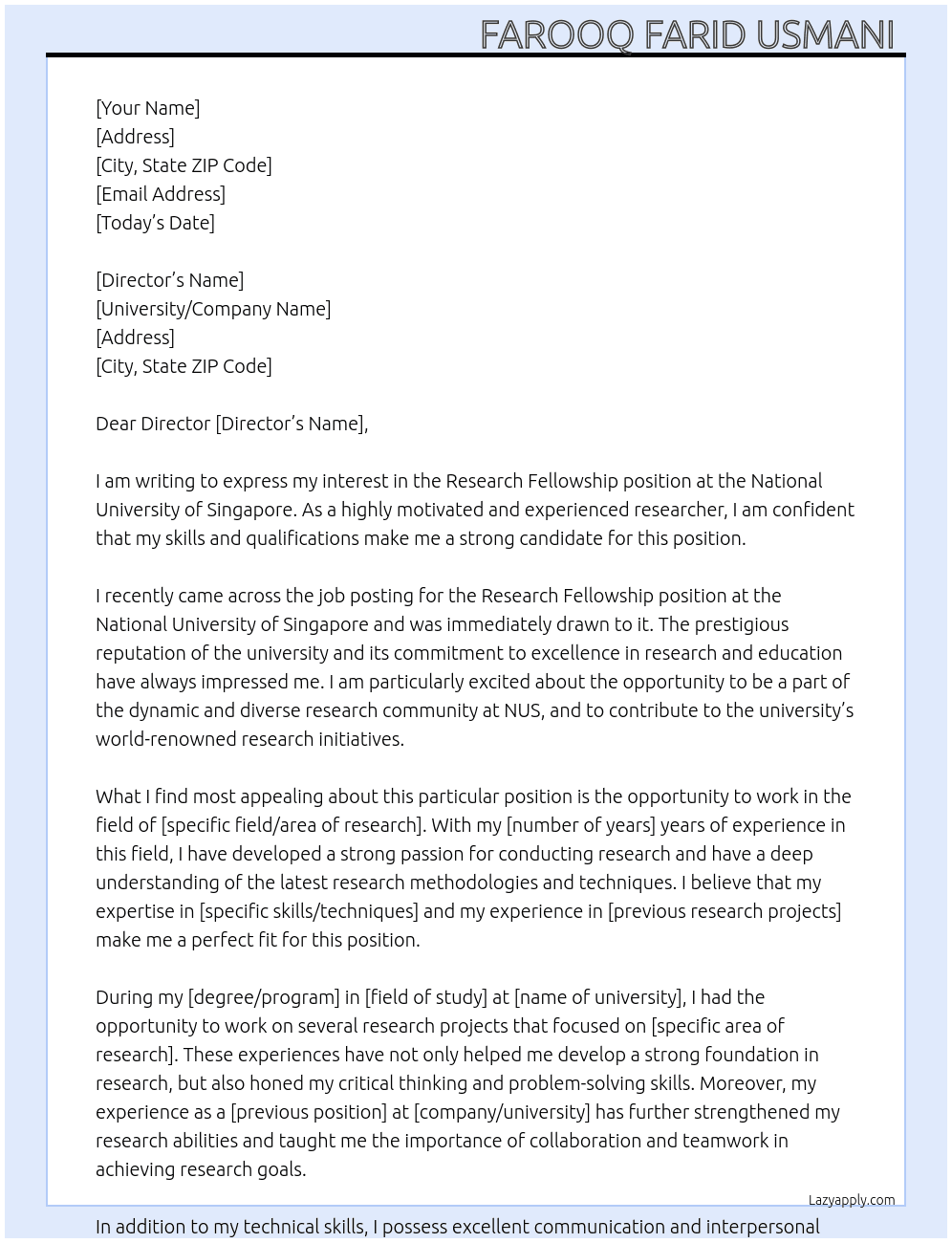 Cover letter for research fellowship - LazyApply