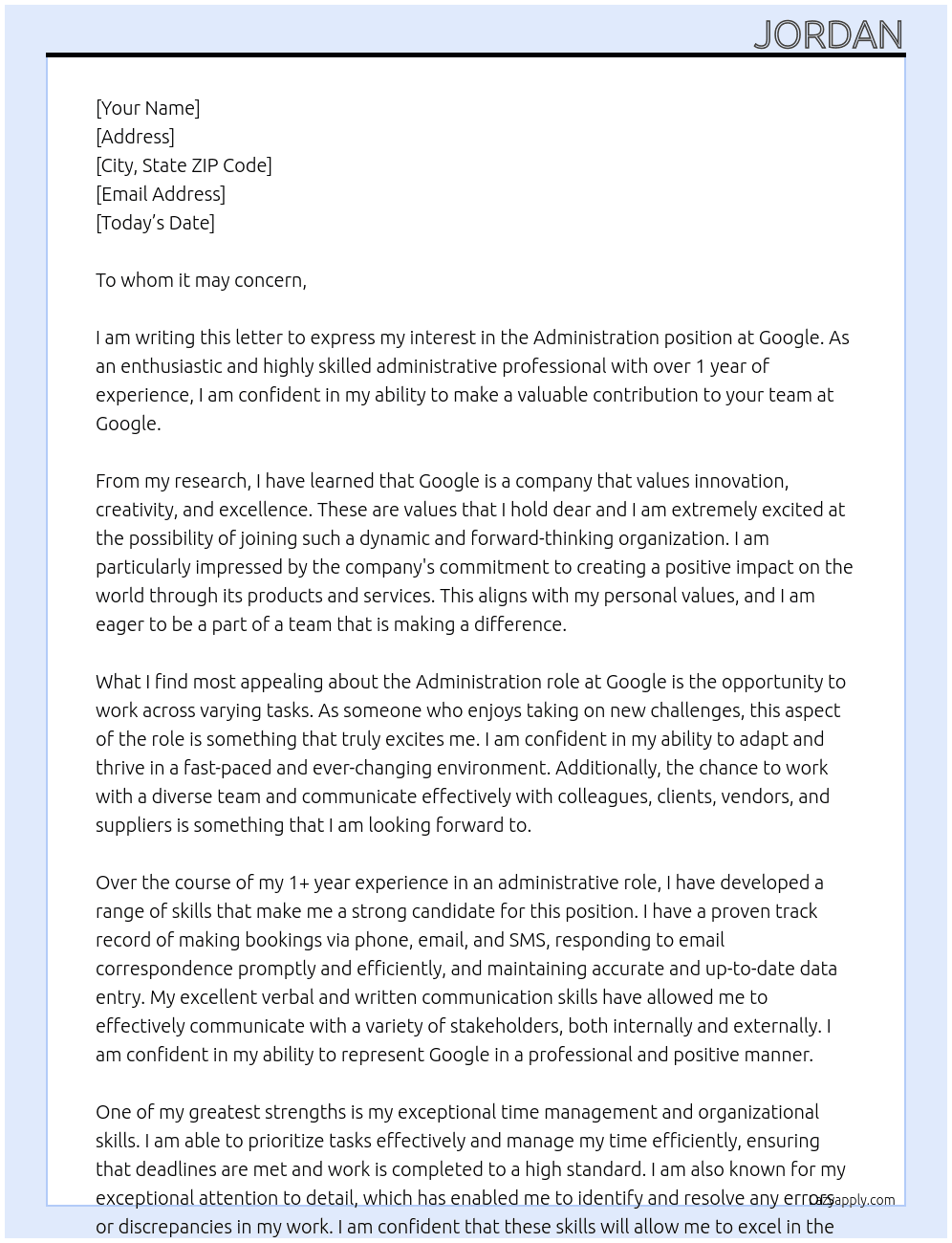 administration At Google Cover Letter