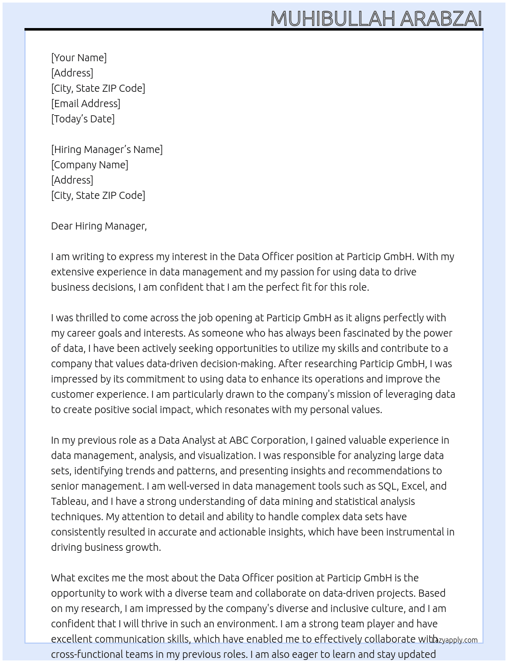 Data officer At Particip GmbH Cover Letter