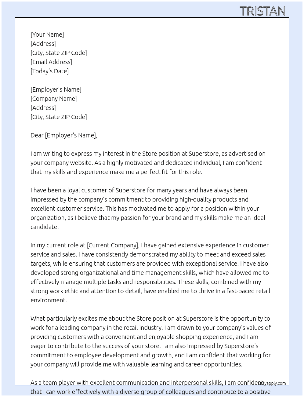 store  At superstore  Cover Letter
