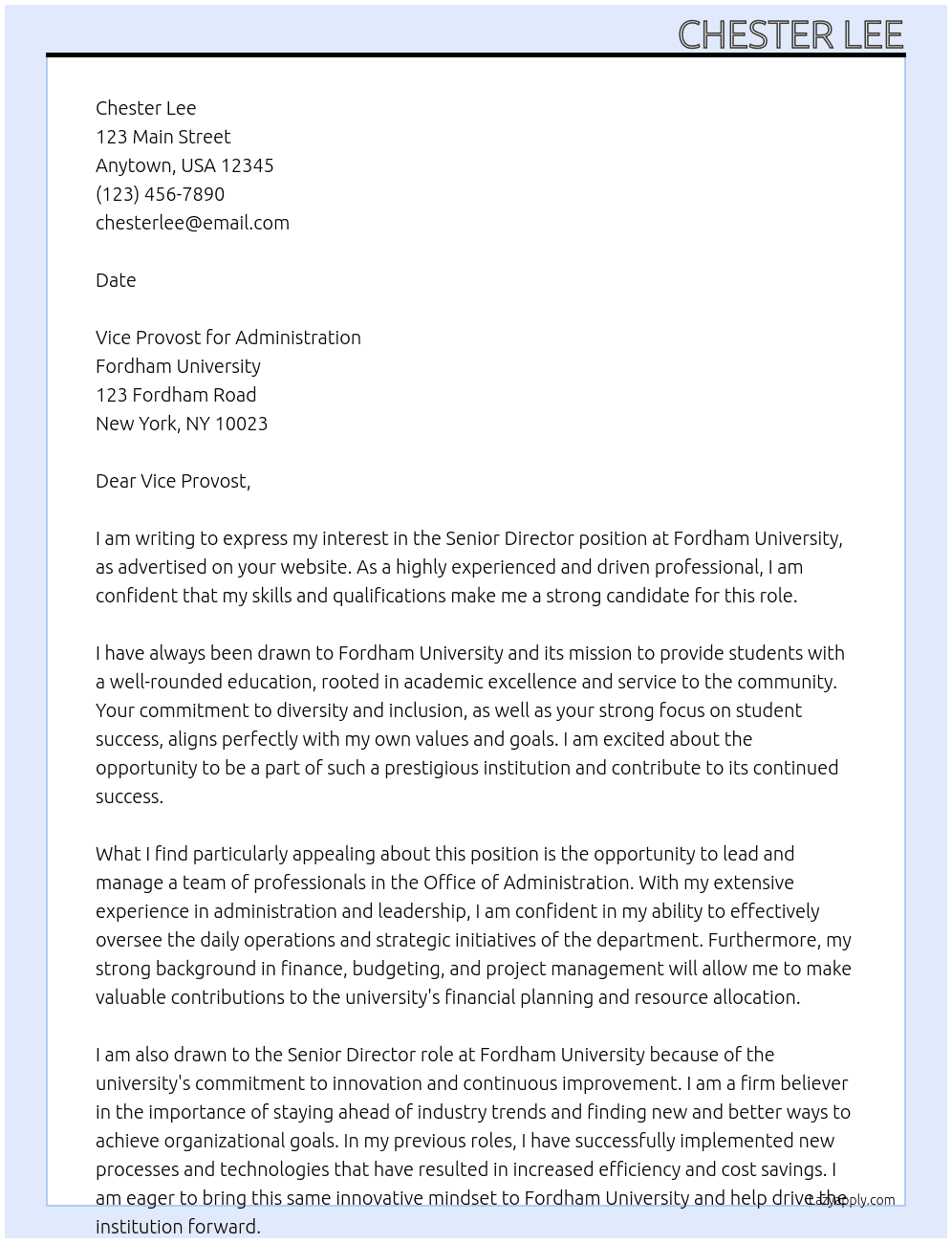 Cover letter for senior director - LazyApply