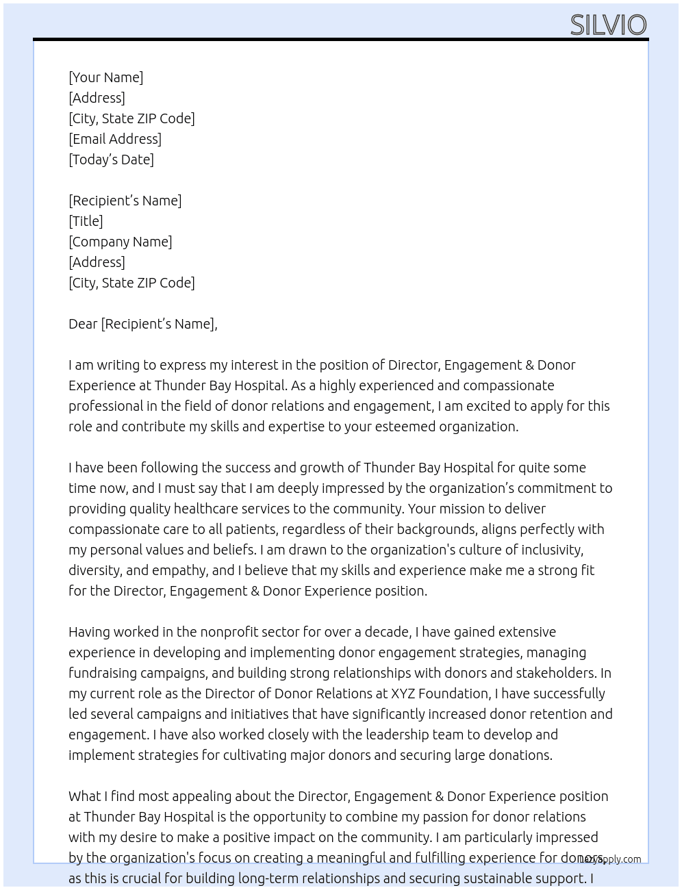 Director, Engagement & Donor Experience At Thunder Bay hospital  Cover Letter