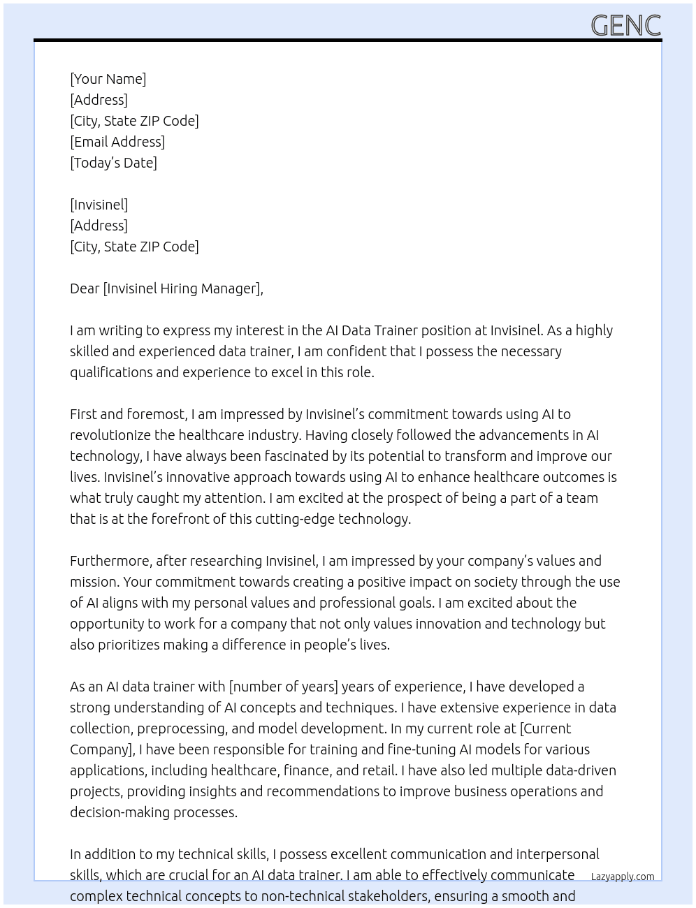 ai data trainer At Invisibel Cover Letter