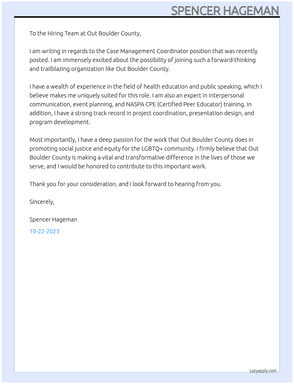 Case Management Coordinator At Out Boulder County Cover Letter