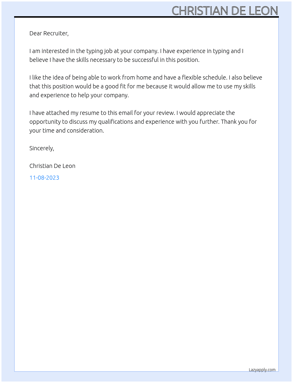typing job At for you Cover Letter