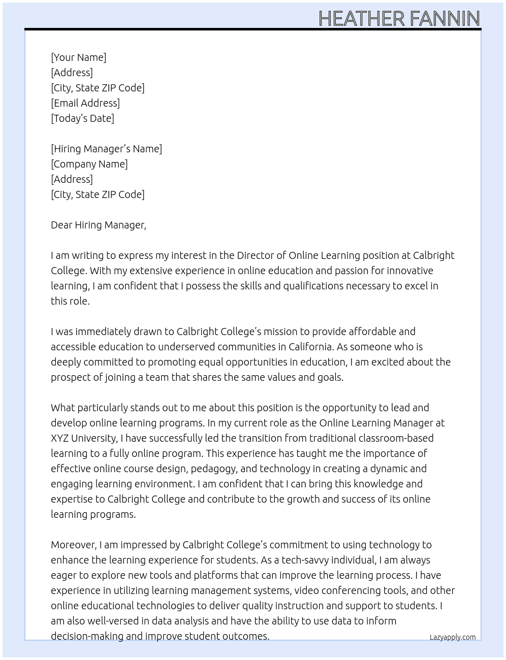 Director of Online Learning At Calbright College Cover Letter