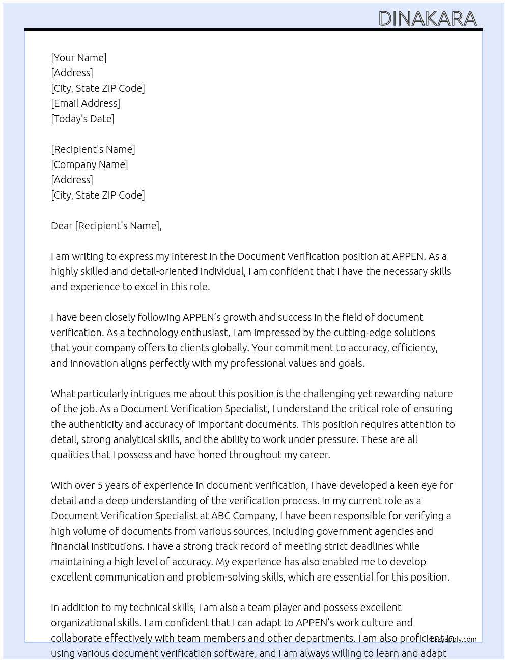 Document verification  At APPEN Cover Letter
