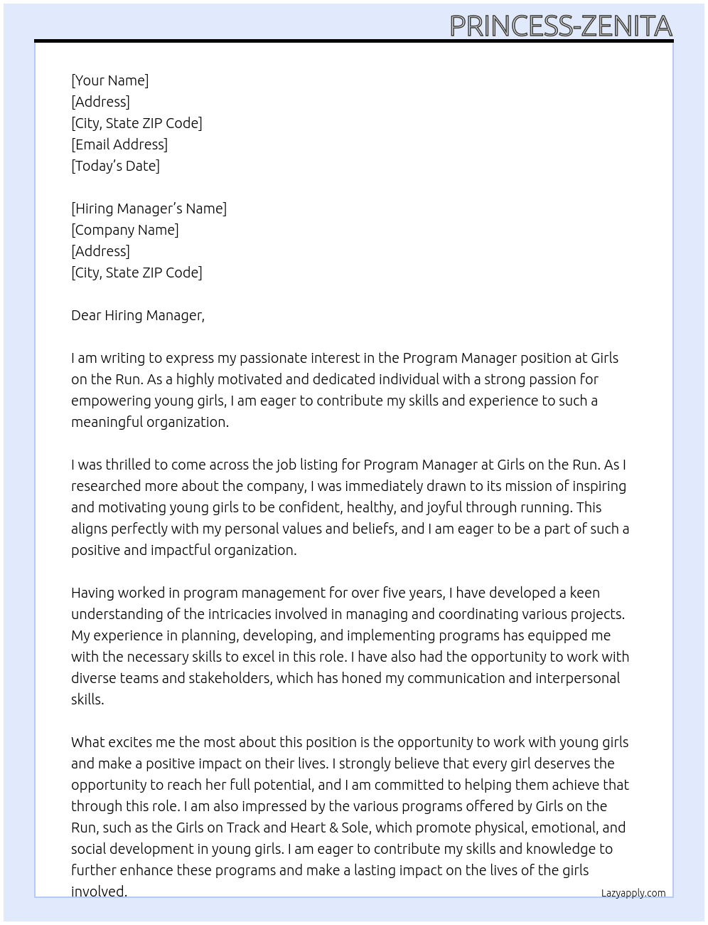 Program Manager At Girls on the Run Cover Letter