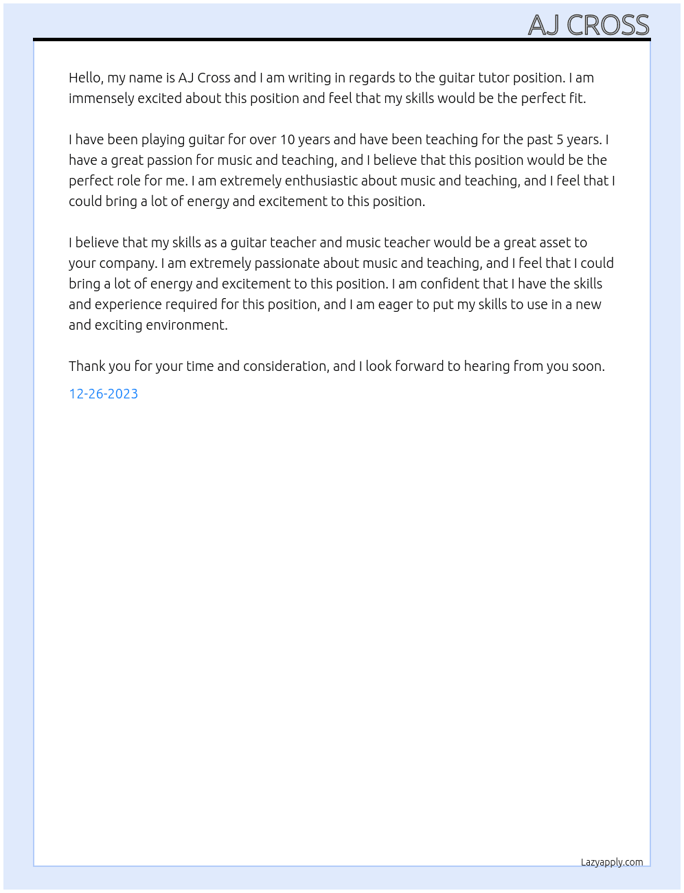 guitar tutor  At NA Cover Letter
