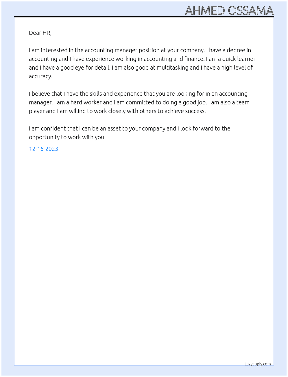 Accounting Manager At your Company Cover Letter