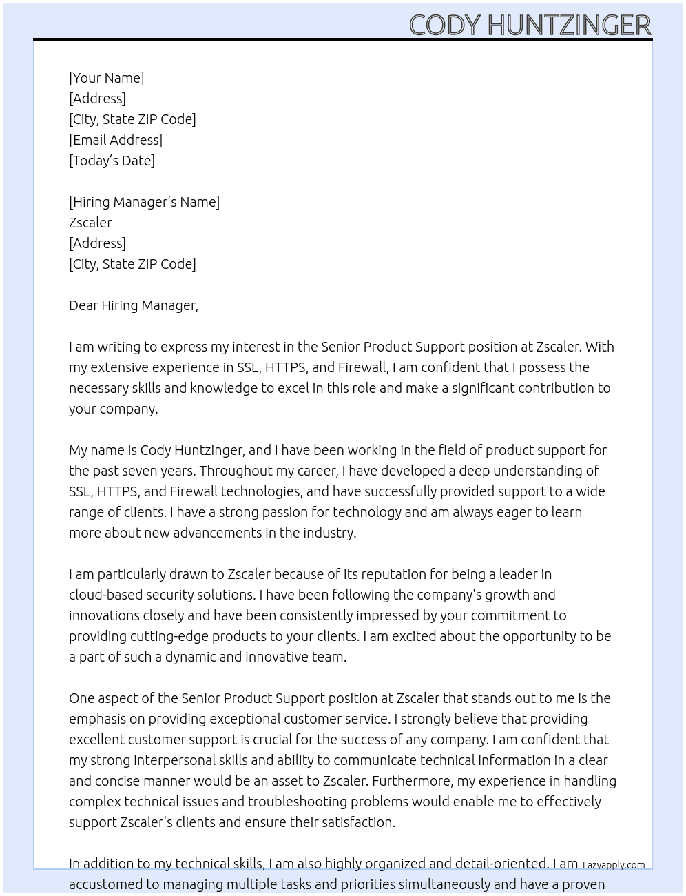 Senior Product Support - SSL, Https, Firewall At Zscaler Cover Letter