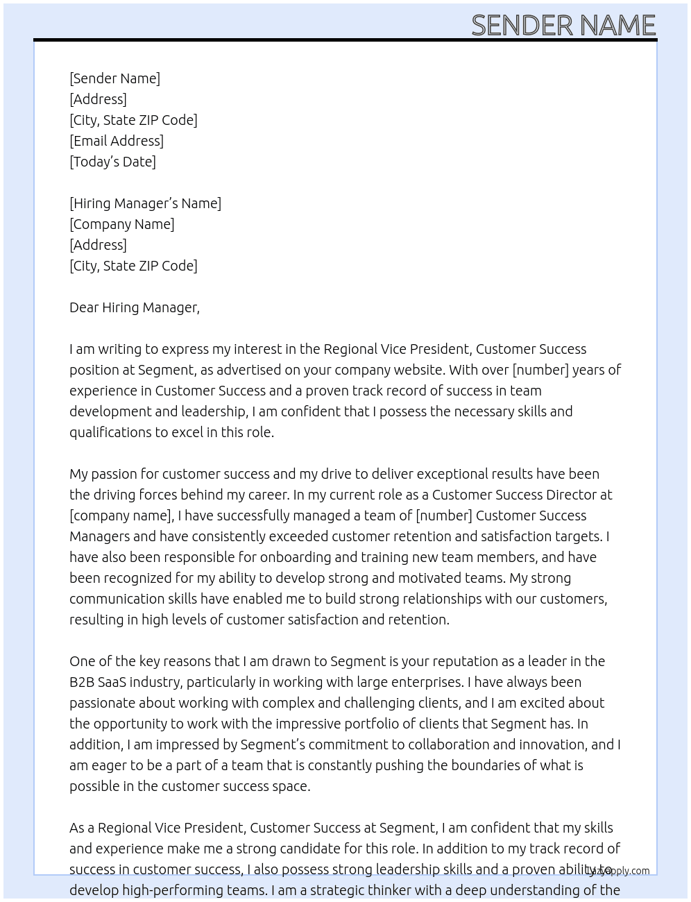 Regional Vice President, Customer Success At Segment Cover Letter