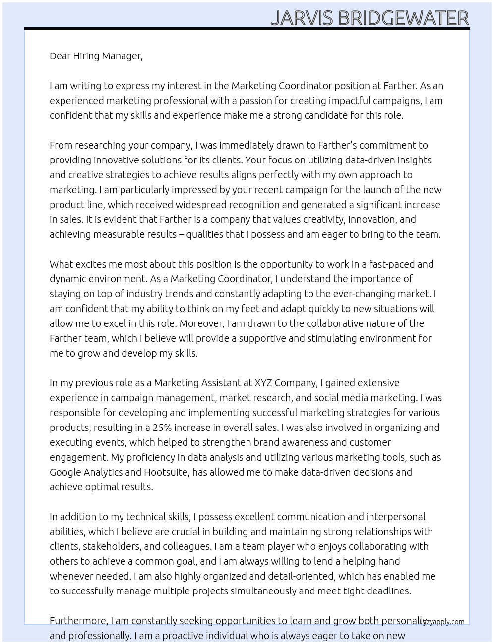 Marketing Coordinator At Farther Cover Letter
