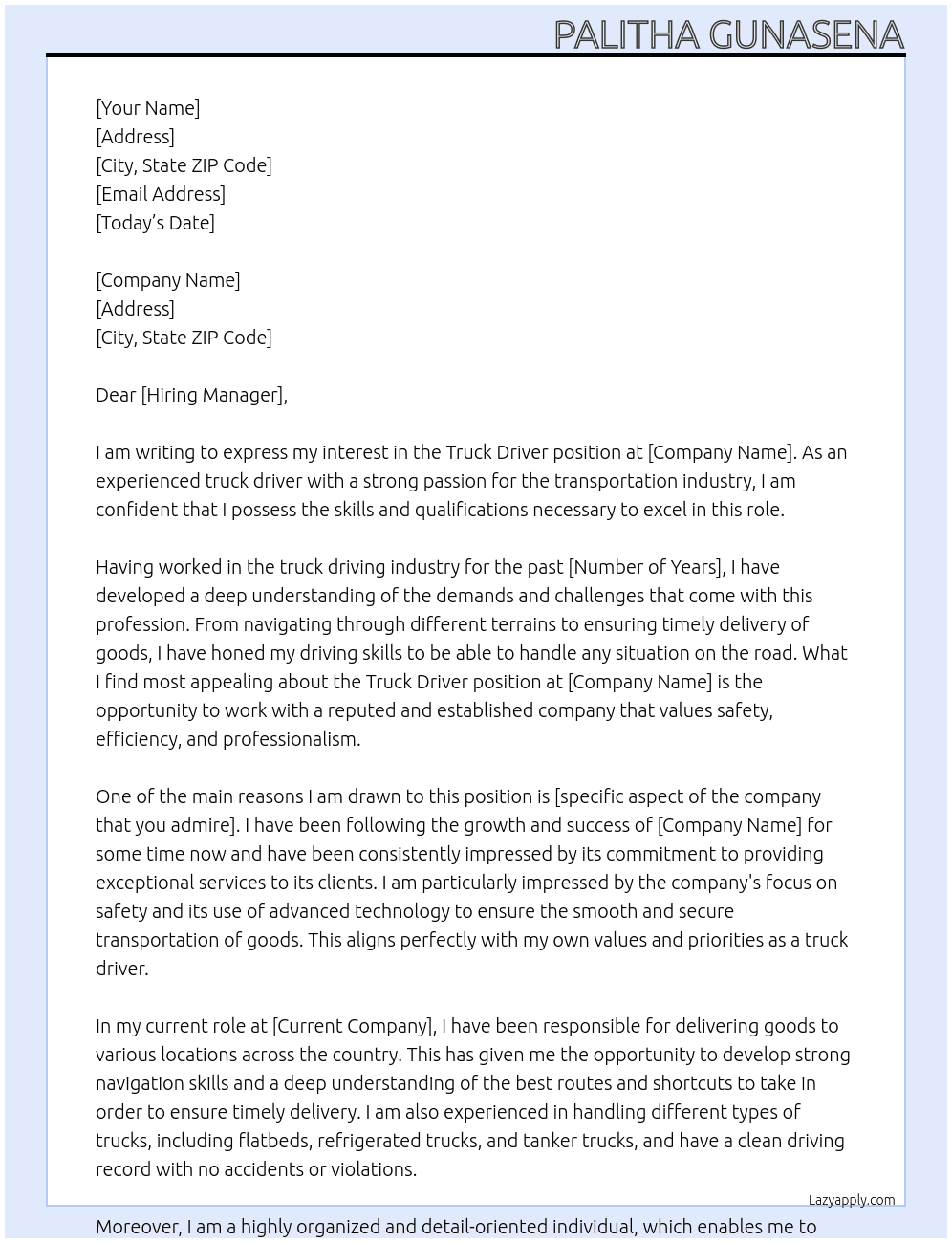 truck driver At who may concern  Cover Letter