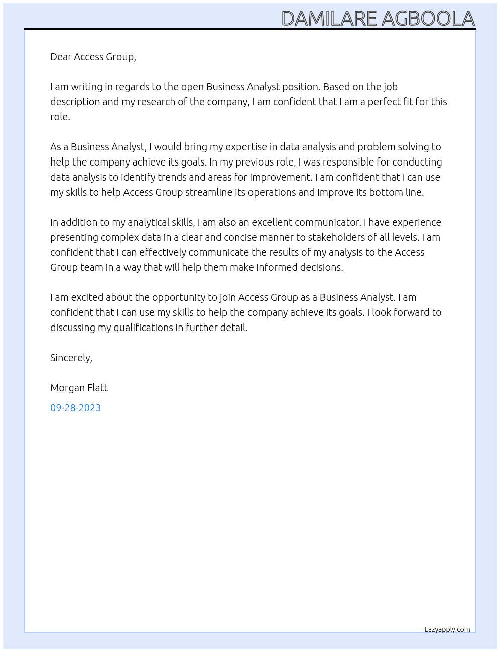 Business Analyst At Access Group Cover Letter