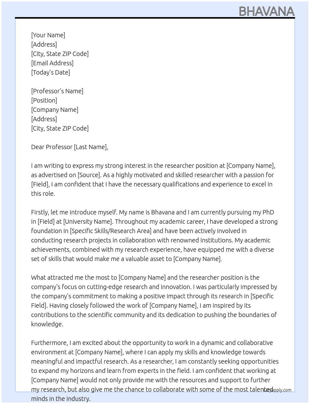 researcher At iiser tirupati Cover Letter