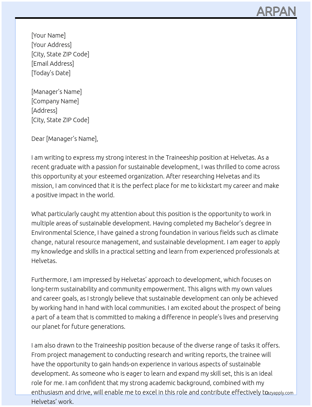 Cover letter for traineeship - LazyApply