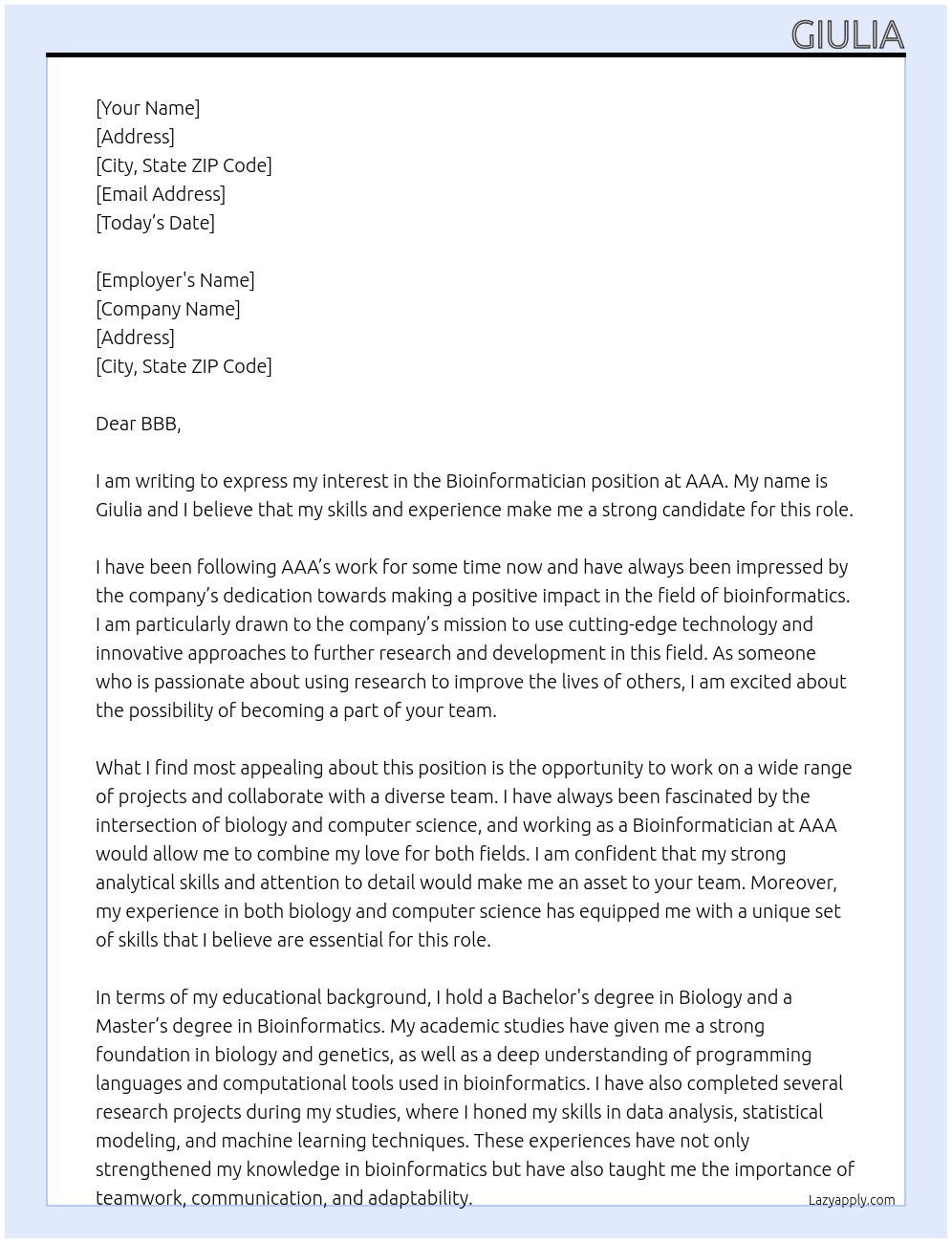 bioinformatician At aaa Cover Letter