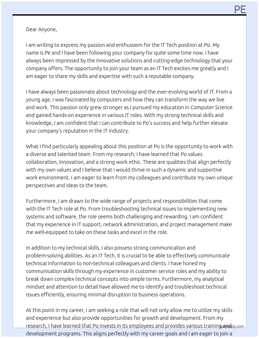 It tech At Po Cover Letter