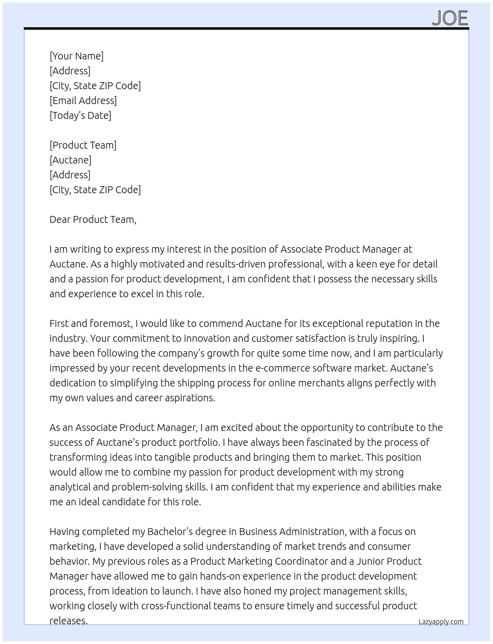Associate Product Manager At Auctane Cover Letter