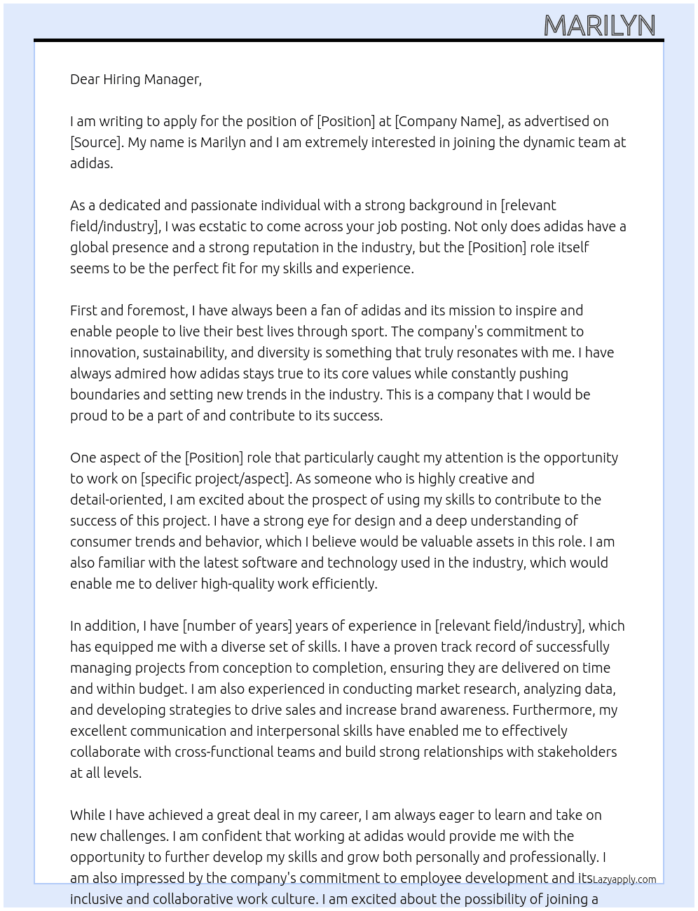 adidas At adidas Cover Letter