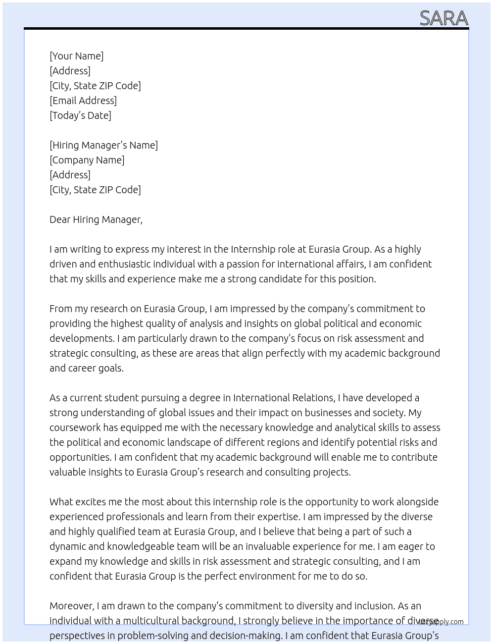 Intern At Eurasia Group Cover Letter