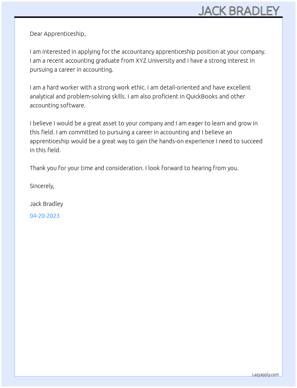 Accountancy apprenticeship  At Apprenticeship  Cover Letter