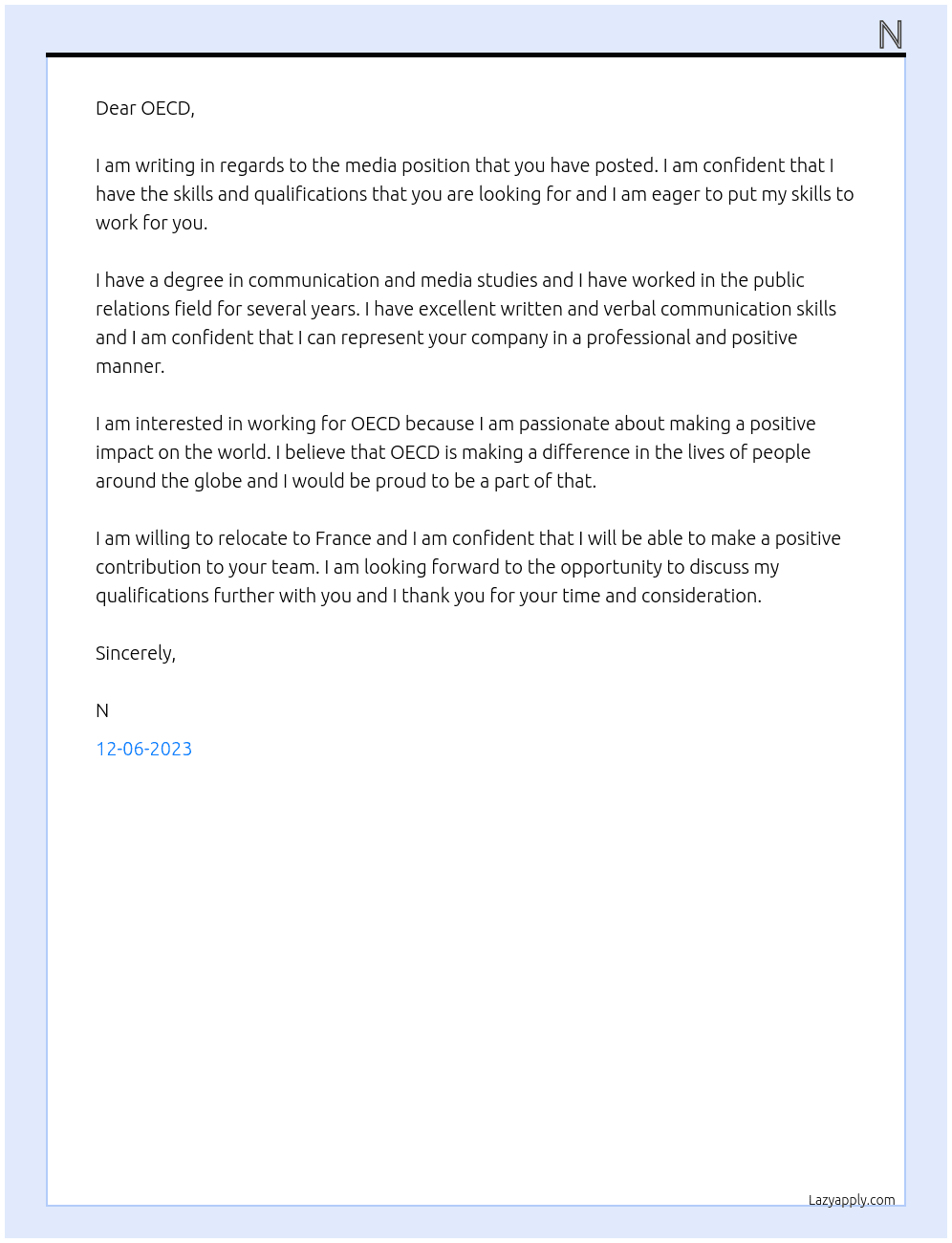 media  At oecd Cover Letter