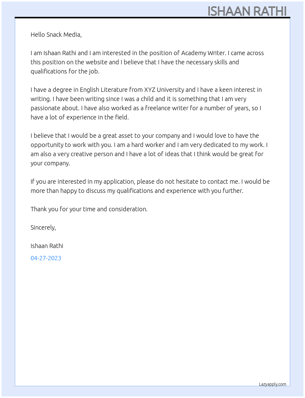 Academy Writer At Snack Media Cover Letter